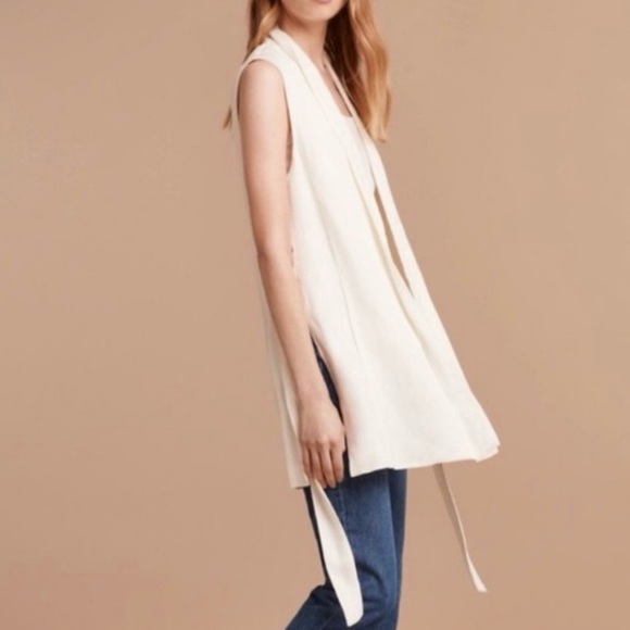 Wilfred Aritzia Niveau Black Linen Blend Longline Vest Pockets Tie Sz S - Picture 9 of 10